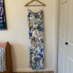 Liv Foster Beaded-Strap Floral Print Satin Slip Gown | Size 10